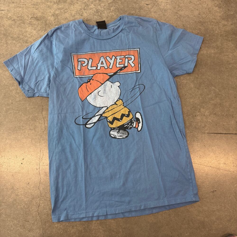 Vintage Y2k Peanuts Snoopy Player Blue Graphic Tee Men's Medium